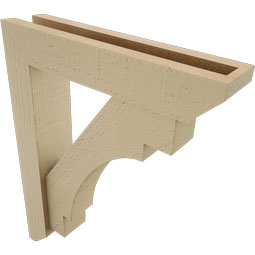 Ekena Millwork - BKTUR0352X16X20MRC06RCPR - Timberthane Faux Wood Merced Style Bracket w/ Offset Brace, Slat Ends, 3 1/2"W x 16"D x 20"H, Primed Tan