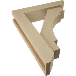 Ekena Millwork - BKTUR0352X16X20MRC06RCPR - Timberthane Faux Wood Merced Style Bracket w/ Offset Brace, Slat Ends, 3 1/2"W x 16"D x 20"H, Primed Tan