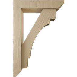 Ekena Millwork - BKTUR0352X16X24MRC06RCPR - Timberthane Faux Wood Merced Style Bracket w/ Offset Brace, Slat Ends, 3 1/2"W x 16"D x 24"H, Primed Tan