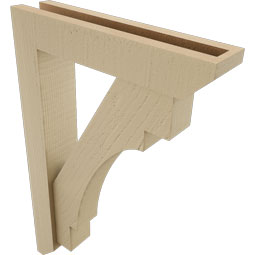 Ekena Millwork - BKTUR0352X16X24MRC06RCPR - Timberthane Faux Wood Merced Style Bracket w/ Offset Brace, Slat Ends, 3 1/2"W x 16"D x 24"H, Primed Tan