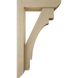 Ekena Millwork - BKTUR0352X16X28MRC06RCPR - Timberthane Faux Wood Merced Style Bracket w/ Offset Brace, Slat Ends, 3 1/2"W x 16"D x 28"H, Primed Tan