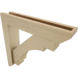 Ekena Millwork - BKTUR0352X18X18MRC06RCPR - Timberthane Faux Wood Merced Style Bracket w/ Offset Brace, Slat Ends, 3 1/2"W x 18"D x 18"H, Primed Tan