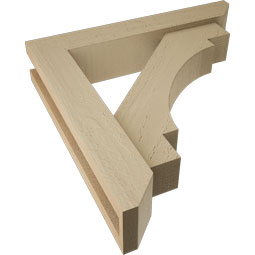 Ekena Millwork - BKTUR0352X18X18MRC06RCPR - Timberthane Faux Wood Merced Style Bracket w/ Offset Brace, Slat Ends, 3 1/2"W x 18"D x 18"H, Primed Tan