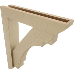 Ekena Millwork - BKTUR0352X18X22MRC06RCPR - Timberthane Faux Wood Merced Style Bracket w/ Offset Brace, Slat Ends, 3 1/2"W x 18"D x 22"H, Primed Tan