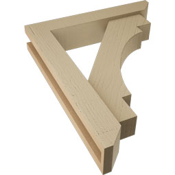 Ekena Millwork - BKTUR0352X18X22MRC06RCPR - Timberthane Faux Wood Merced Style Bracket w/ Offset Brace, Slat Ends, 3 1/2"W x 18"D x 22"H, Primed Tan