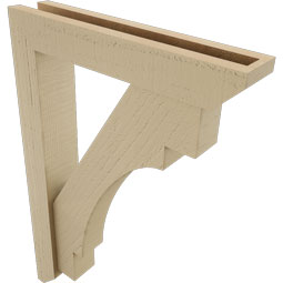 Ekena Millwork - BKTUR0352X18X26MRC06RCPR - Timberthane Faux Wood Merced Style Bracket w/ Offset Brace, Slat Ends, 3 1/2"W x 18"D x 26"H, Primed Tan