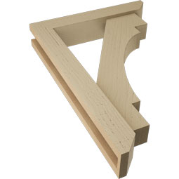 Ekena Millwork - BKTUR0352X18X26MRC06RCPR - Timberthane Faux Wood Merced Style Bracket w/ Offset Brace, Slat Ends, 3 1/2"W x 18"D x 26"H, Primed Tan