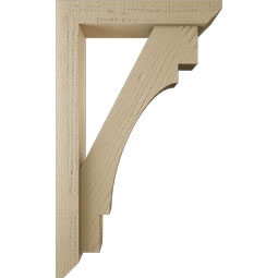 Ekena Millwork - BKTUR0352X18X30MRC06RCPR - Timberthane Faux Wood Merced Style Bracket w/ Offset Brace, Slat Ends, 3 1/2"W x 18"D x 30"H, Primed Tan