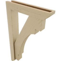 Ekena Millwork - BKTUR0352X18X30MRC06RCPR - Timberthane Faux Wood Merced Style Bracket w/ Offset Brace, Slat Ends, 3 1/2"W x 18"D x 30"H, Primed Tan