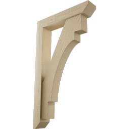 Ekena Millwork - BKTUR0352X18X30MRC06RCPR - Timberthane Faux Wood Merced Style Bracket w/ Offset Brace, Slat Ends, 3 1/2"W x 18"D x 30"H, Primed Tan