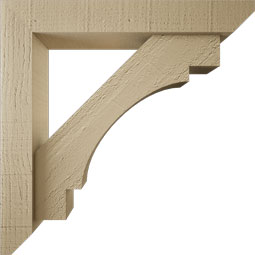 Ekena Millwork - BKTUR0352X20X20MRC06RCPR - Timberthane Faux Wood Merced Style Bracket w/ Offset Brace, Slat Ends, 3 1/2"W x 20"D x 20"H, Primed Tan