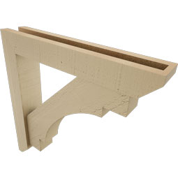 Ekena Millwork - BKTUR0352X20X20MRC06RCPR - Timberthane Faux Wood Merced Style Bracket w/ Offset Brace, Slat Ends, 3 1/2"W x 20"D x 20"H, Primed Tan