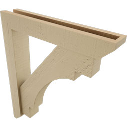 Ekena Millwork - BKTUR0352X20X24MRC06RCPR - Timberthane Faux Wood Merced Style Bracket w/ Offset Brace, Slat Ends, 3 1/2"W x 20"D x 24"H, Primed Tan