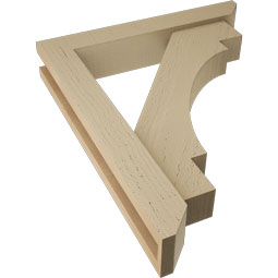 Ekena Millwork - BKTUR0352X20X24MRC06RCPR - Timberthane Faux Wood Merced Style Bracket w/ Offset Brace, Slat Ends, 3 1/2"W x 20"D x 24"H, Primed Tan