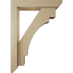 Ekena Millwork - BKTUR0352X20X28MRC06RCPR - Timberthane Faux Wood Merced Style Bracket w/ Offset Brace, Slat Ends, 3 1/2"W x 20"D x 28"H, Primed Tan