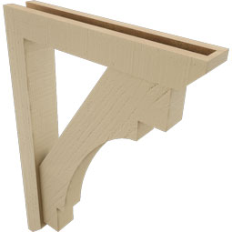 Ekena Millwork - BKTUR0352X20X28MRC06RCPR - Timberthane Faux Wood Merced Style Bracket w/ Offset Brace, Slat Ends, 3 1/2"W x 20"D x 28"H, Primed Tan