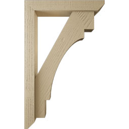 Ekena Millwork - BKTUR0352X20X32MRC06RCPR - Timberthane Faux Wood Merced Style Bracket w/ Offset Brace, Slat Ends, 3 1/2"W x 20"D x 32"H, Primed Tan