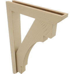 Ekena Millwork - BKTUR0352X20X32MRC06RCPR - Timberthane Faux Wood Merced Style Bracket w/ Offset Brace, Slat Ends, 3 1/2"W x 20"D x 32"H, Primed Tan