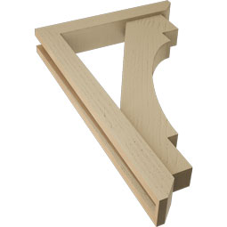 Ekena Millwork - BKTUR0352X20X32MRC06RCPR - Timberthane Faux Wood Merced Style Bracket w/ Offset Brace, Slat Ends, 3 1/2"W x 20"D x 32"H, Primed Tan