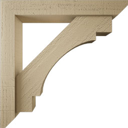Ekena Millwork - BKTUR0352X22X22MRC06RCPR - Timberthane Faux Wood Merced Style Bracket w/ Offset Brace, Slat Ends, 3 1/2"W x 22"D x 22"H, Primed Tan