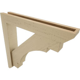 Ekena Millwork - BKTUR0352X22X22MRC06RCPR - Timberthane Faux Wood Merced Style Bracket w/ Offset Brace, Slat Ends, 3 1/2"W x 22"D x 22"H, Primed Tan