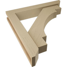 Ekena Millwork - BKTUR0352X22X22MRC06RCPR - Timberthane Faux Wood Merced Style Bracket w/ Offset Brace, Slat Ends, 3 1/2"W x 22"D x 22"H, Primed Tan