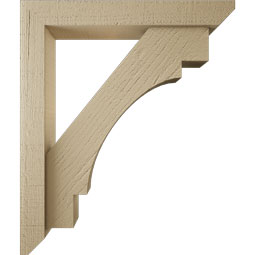Ekena Millwork - BKTUR0352X22X26MRC06RCPR - Timberthane Faux Wood Merced Style Bracket w/ Offset Brace, Slat Ends, 3 1/2"W x 22"D x 26"H, Primed Tan