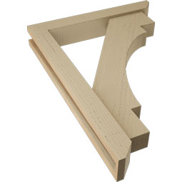 Ekena Millwork - BKTUR0352X22X30MRC06RCPR - Timberthane Faux Wood Merced Style Bracket w/ Offset Brace, Slat Ends, 3 1/2"W x 22"D x 30"H, Primed Tan