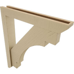 Ekena Millwork - BKTUR0352X24X28MRC06RCPR - Timberthane Faux Wood Merced Style Bracket w/ Offset Brace, Slat Ends, 3 1/2"W x 24"D x 28"H, Primed Tan