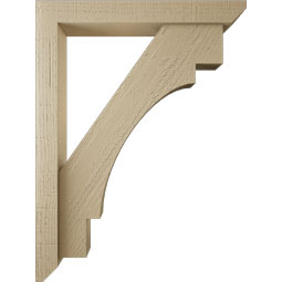 Ekena Millwork - BKTUR0352X24X32MRC06RCPR - Timberthane Faux Wood Merced Style Bracket w/ Offset Brace, Slat Ends, 3 1/2"W x 24"D x 32"H, Primed Tan