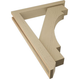 Ekena Millwork - BKTUR0352X24X32MRC06RCPR - Timberthane Faux Wood Merced Style Bracket w/ Offset Brace, Slat Ends, 3 1/2"W x 24"D x 32"H, Primed Tan