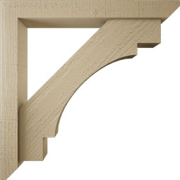 Ekena Millwork - BKTUR0352X26X26MRC06RCPR - Timberthane Faux Wood Merced Style Bracket w/ Offset Brace, Slat Ends, 3 1/2"W x 26"D x 26"H, Primed Tan