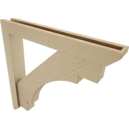 Ekena Millwork - BKTUR0352X26X26MRC06RCPR - Timberthane Faux Wood Merced Style Bracket w/ Offset Brace, Slat Ends, 3 1/2"W x 26"D x 26"H, Primed Tan