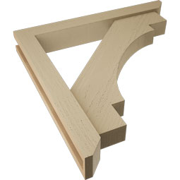 Ekena Millwork - BKTUR0352X26X26MRC06RCPR - Timberthane Faux Wood Merced Style Bracket w/ Offset Brace, Slat Ends, 3 1/2"W x 26"D x 26"H, Primed Tan