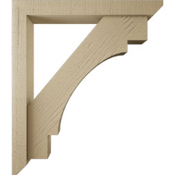 Ekena Millwork - BKTUR0352X26X30MRC06RCPR - Timberthane Faux Wood Merced Style Bracket w/ Offset Brace, Slat Ends, 3 1/2"W x 26"D x 30"H, Primed Tan