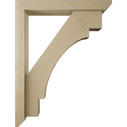Ekena Millwork - BKTUR0352X26X34MRC06RCPR - Timberthane Faux Wood Merced Style Bracket w/ Offset Brace, Slat Ends, 3 1/2"W x 26"D x 34"H, Primed Tan