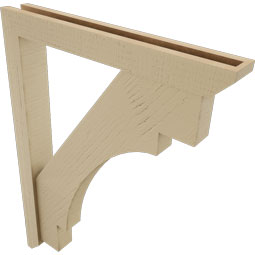 Ekena Millwork - BKTUR0352X26X34MRC06RCPR - Timberthane Faux Wood Merced Style Bracket w/ Offset Brace, Slat Ends, 3 1/2"W x 26"D x 34"H, Primed Tan