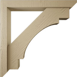 Ekena Millwork - BKTUR0352X28X28MRC06RCPR - Timberthane Faux Wood Merced Style Bracket w/ Offset Brace, Slat Ends, 3 1/2"W x 28"D x 28"H, Primed Tan