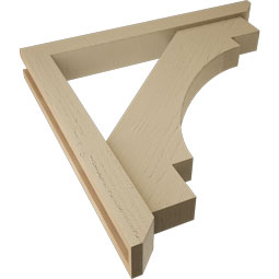 Ekena Millwork - BKTUR0352X28X28MRC06RCPR - Timberthane Faux Wood Merced Style Bracket w/ Offset Brace, Slat Ends, 3 1/2"W x 28"D x 28"H, Primed Tan