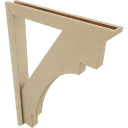 Ekena Millwork - BKTUR0352X28X40MRC06RCPR - Timberthane Faux Wood Merced Style Bracket w/ Offset Brace, Slat Ends, 3 1/2"W x 28"D x 40"H, Primed Tan
