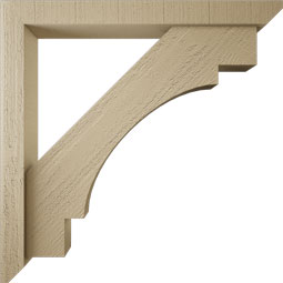 Ekena Millwork - BKTUR0352X30X30MRC06RCPR - Timberthane Faux Wood Merced Style Bracket w/ Offset Brace, Slat Ends, 3 1/2"W x 30"D x 30"H, Primed Tan