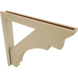 Ekena Millwork - BKTUR0352X30X30MRC06RCPR - Timberthane Faux Wood Merced Style Bracket w/ Offset Brace, Slat Ends, 3 1/2"W x 30"D x 30"H, Primed Tan