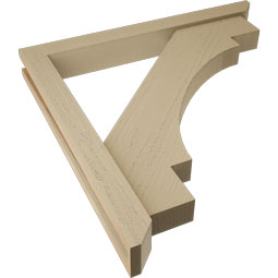 Ekena Millwork - BKTUR0352X30X30MRC06RCPR - Timberthane Faux Wood Merced Style Bracket w/ Offset Brace, Slat Ends, 3 1/2"W x 30"D x 30"H, Primed Tan