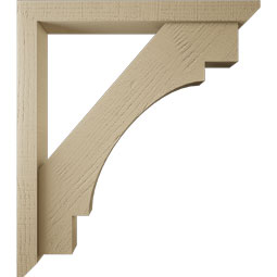 Ekena Millwork - BKTUR0352X30X34MRC06RCPR - Timberthane Faux Wood Merced Style Bracket w/ Offset Brace, Slat Ends, 3 1/2"W x 30"D x 34"H, Primed Tan
