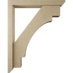 Ekena Millwork - BKTUR0352X30X38MRC06RCPR - Timberthane Faux Wood Merced Style Bracket w/ Offset Brace, Slat Ends, 3 1/2"W x 30"D x 38"H, Primed Tan