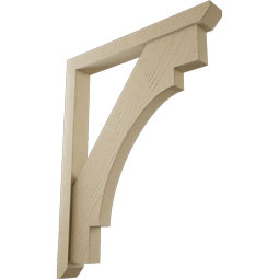 Ekena Millwork - BKTUR0352X30X38MRC06RCPR - Timberthane Faux Wood Merced Style Bracket w/ Offset Brace, Slat Ends, 3 1/2"W x 30"D x 38"H, Primed Tan
