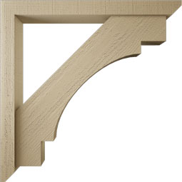 Ekena Millwork - BKTUR0352X32X32MRC06RCPR - Timberthane Faux Wood Merced Style Bracket w/ Offset Brace, Slat Ends, 3 1/2"W x 32"D x 32"H, Primed Tan