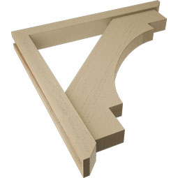 Ekena Millwork - BKTUR0352X32X32MRC06RCPR - Timberthane Faux Wood Merced Style Bracket w/ Offset Brace, Slat Ends, 3 1/2"W x 32"D x 32"H, Primed Tan