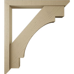 Ekena Millwork - BKTUR0352X32X36MRC06RCPR - Timberthane Faux Wood Merced Style Bracket w/ Offset Brace, Slat Ends, 3 1/2"W x 32"D x 36"H, Primed Tan