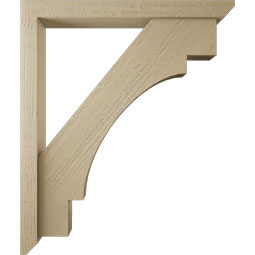 Ekena Millwork - BKTUR0352X32X38MRC06RCPR - Timberthane Faux Wood Merced Style Bracket w/ Offset Brace, Slat Ends, 3 1/2"W x 32"D x 38"H, Primed Tan